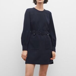 Club Monaco Navy Crepe Long Sleeve Dress size 00 - retail: $328 - damaged fabric